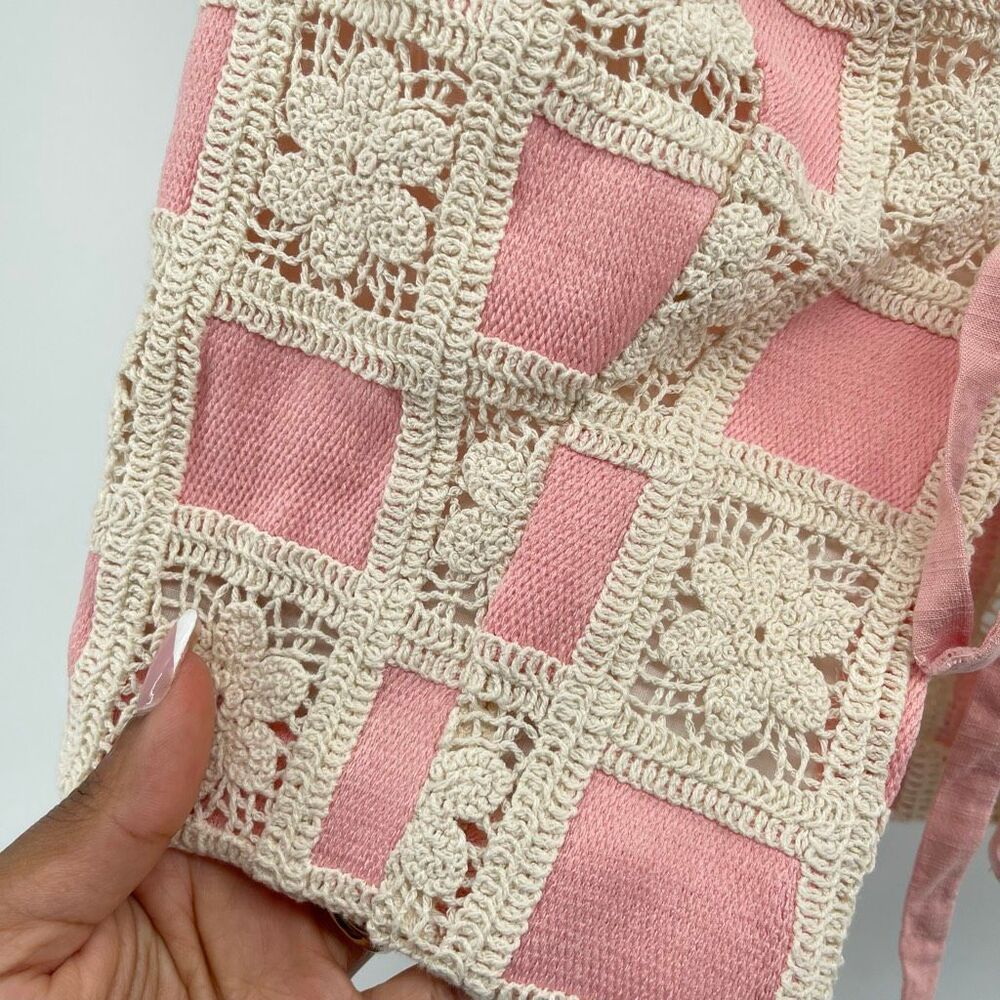 Emory Park Crochet Lace Tie Front Vest Small Pink Boho Festival Cottagecore - Picture 5 of 12